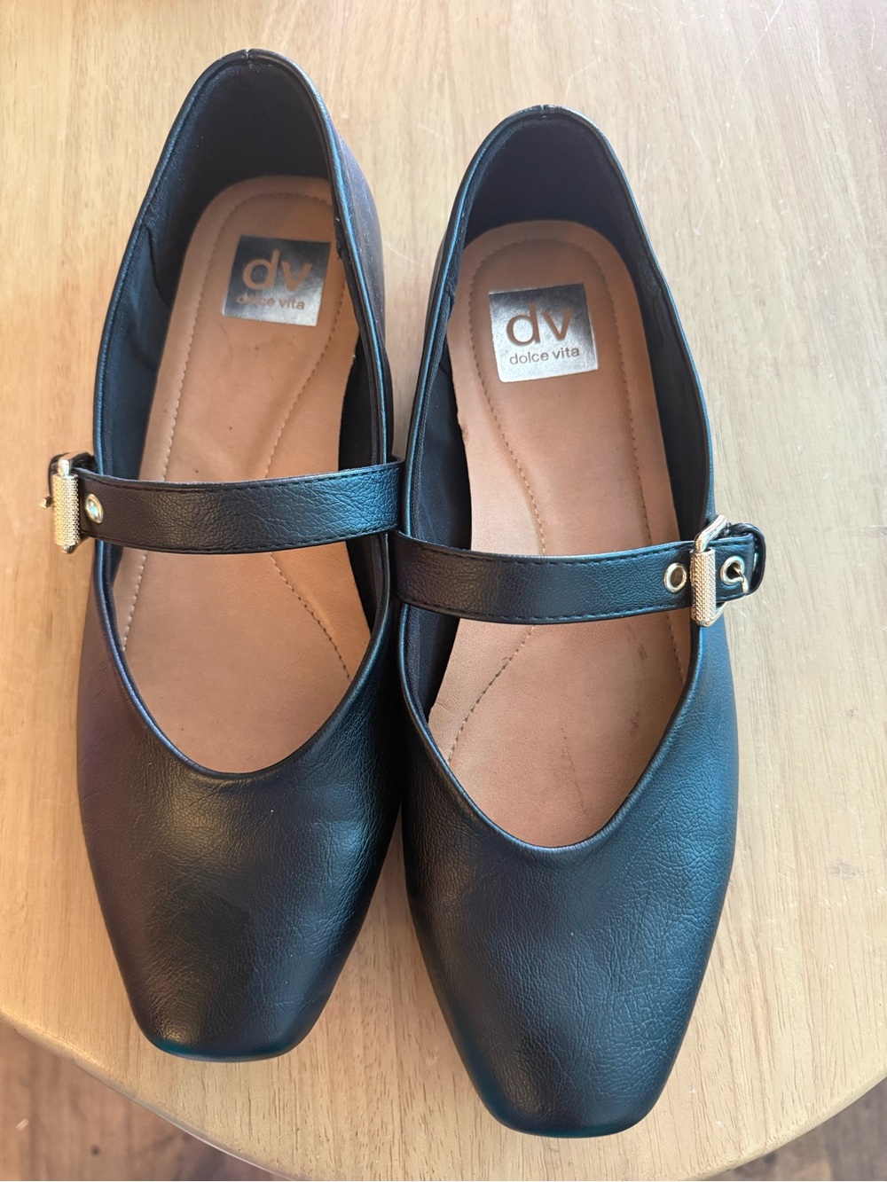 Dolce Vita Black Mary Jane Flats with Gold Buckle Accent